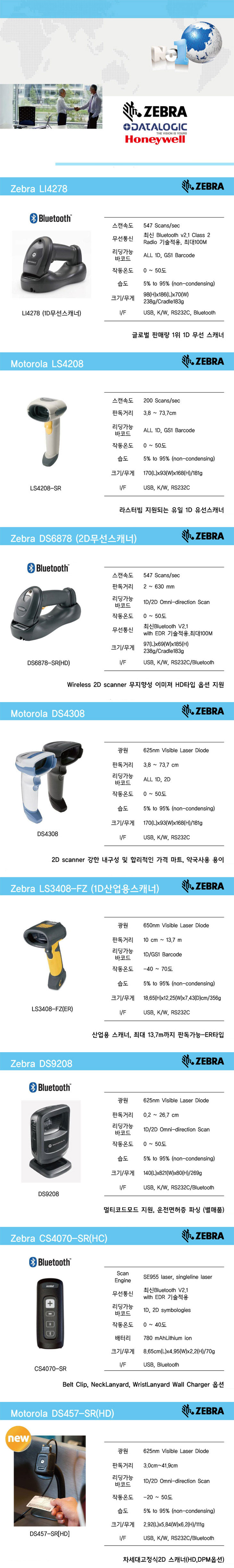 ZEBRA 제브라  바코드 스캐너 종류 및 설명 바코드뱅크